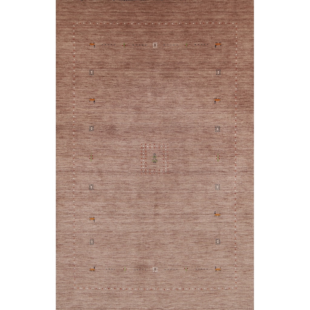 Tribal Gabbeh Indian Area Rug Hand-Knotted Brown Oriental Wool Carpet - 5'0" x 7'10"