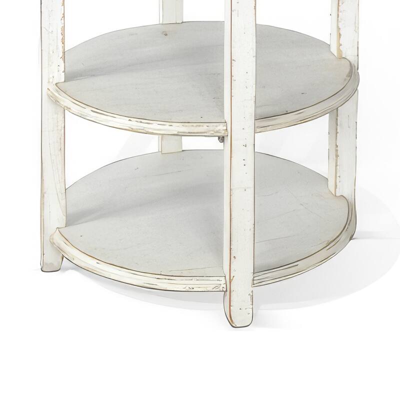 Rena Side End Table with 2 Shelves, 24 Inch Round White Mahogany Wood