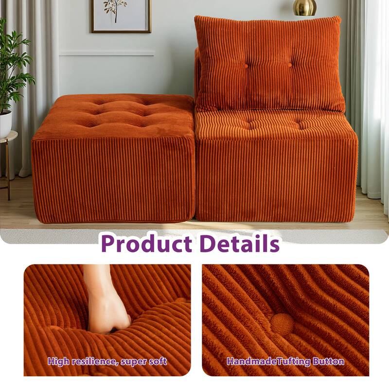 Modular Sectional Corduroy Chaise Lounge - 64.5"D x 28.3"W x 26.3"H