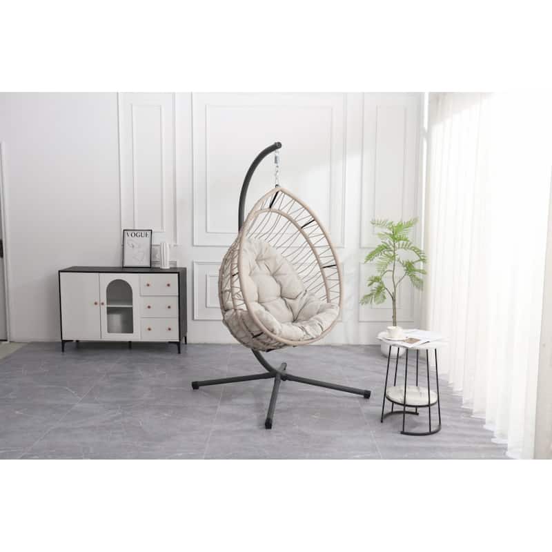 Elegant Outdoor Egg-Shaped Hanging Chair with Stand - Light Gray