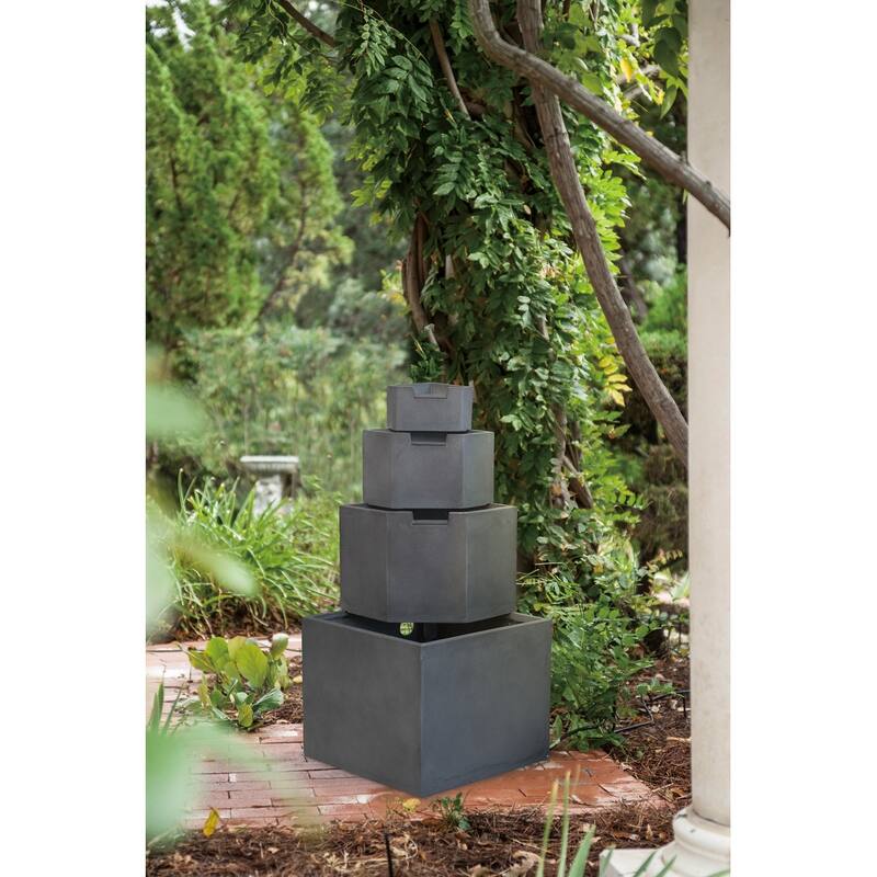 GDFStudio - Thorne Patio Cement 4 Tier Block Water Fountain