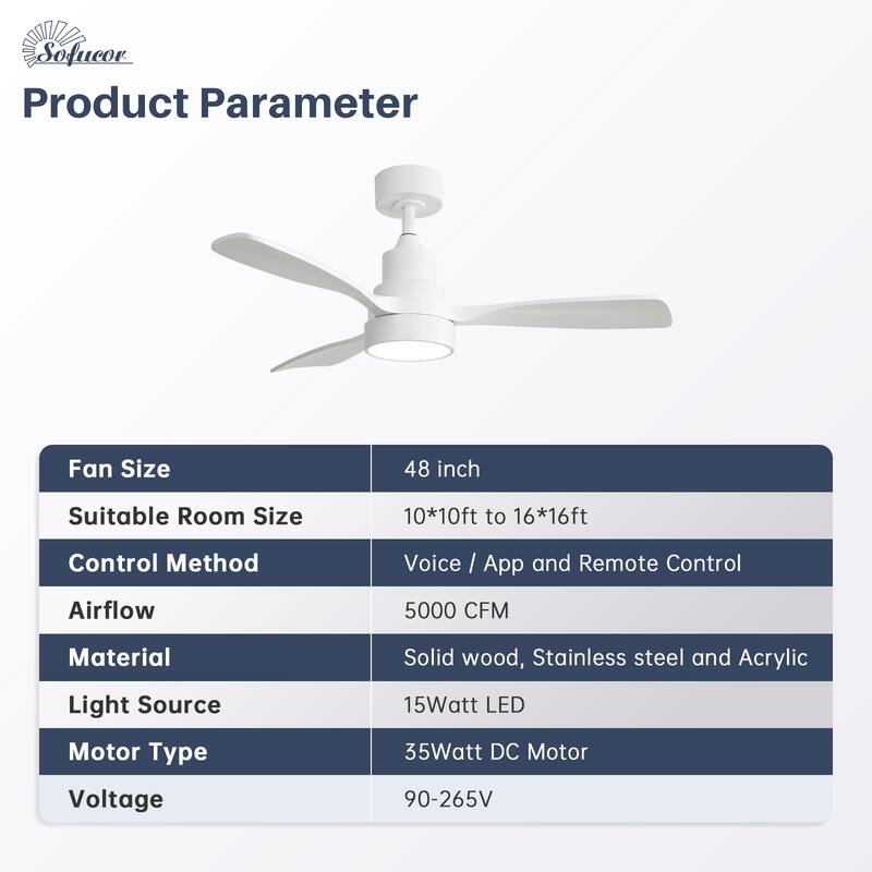 Modern Ceiling Fan With Light Smart Life APP Remote Control Timer For Alexa Google Bedroom Farmhouse