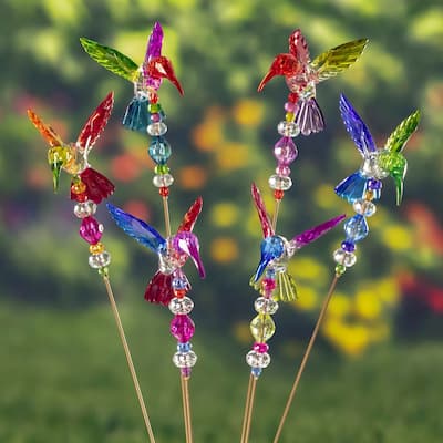 Set of 6 Acrylic Hummingbird Pot Stakes