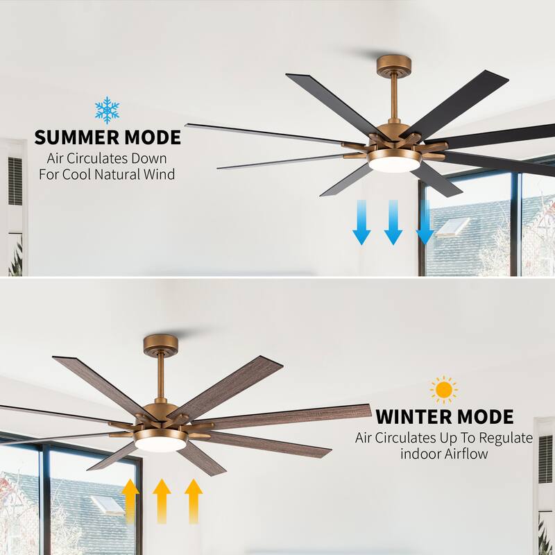 65" Farmhouse Gold Plywood Indoor Large Ceiling Fan with Light and Remote