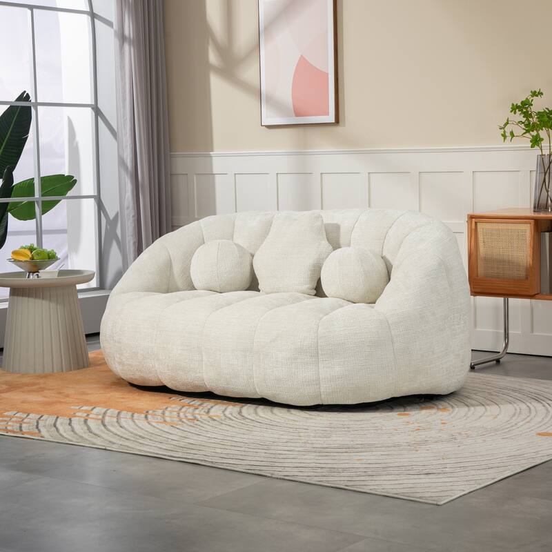 Chenille Upholstered Durable Comfort Lounger Bean Bag Lazy Sofa - White