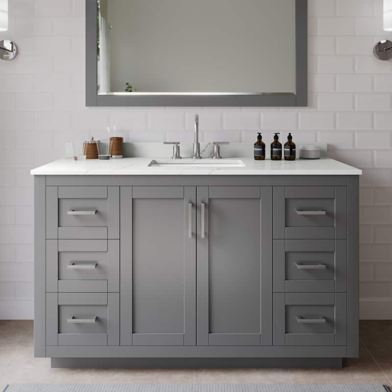 Wyndham Collection WCF292954S-QTZ-US3MXX Miranda 54" Free Standing - Dark Gray / Giotto Quartz Top / Brushed Nickel