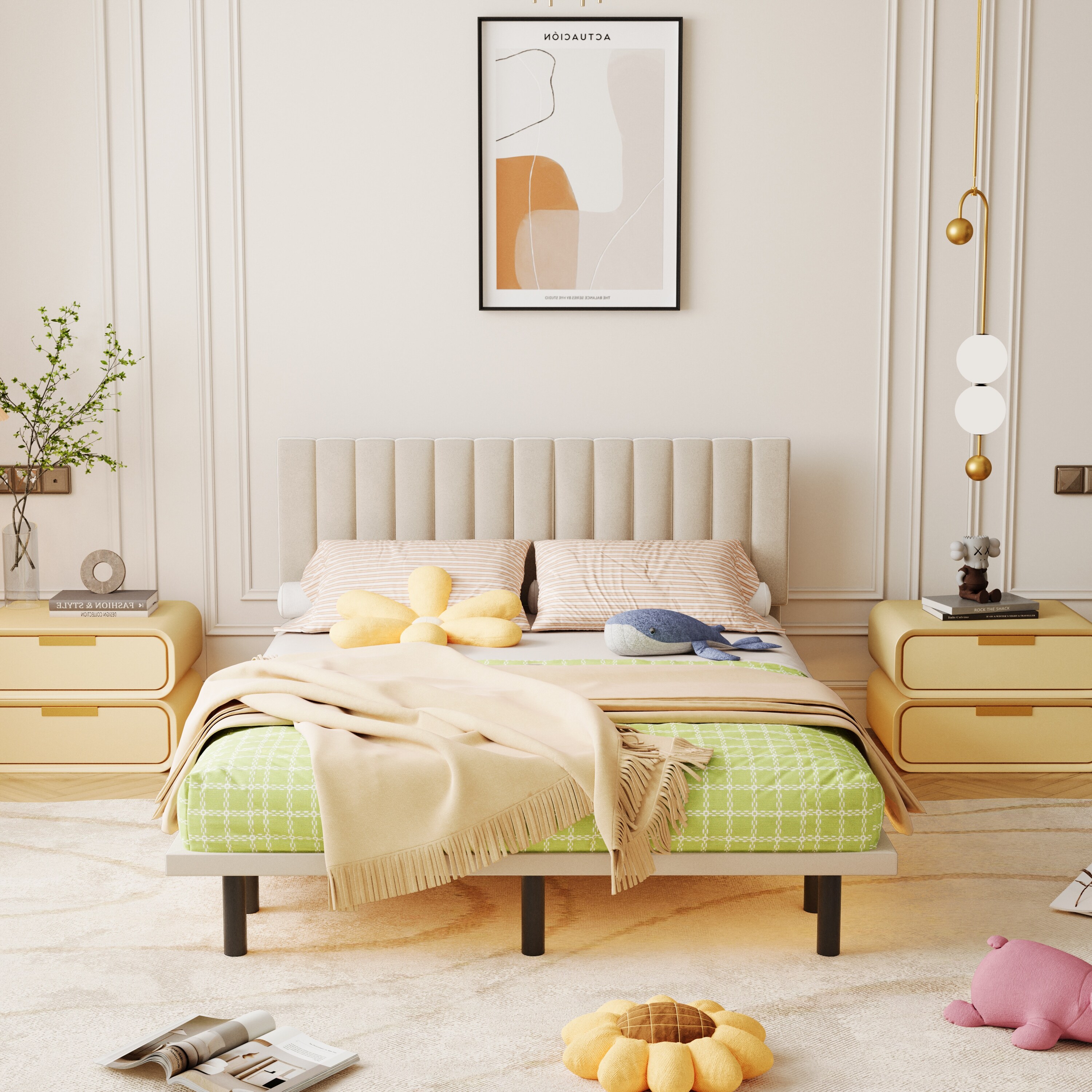 Debi upholstered outlet platform bed frame