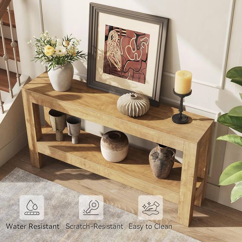 63-Inch Long Console Table for Living Room, Farmhouse Wood Entryway Table for Sofa, Entry, Hallway - 13.8" W x 63" L x 33.5" H