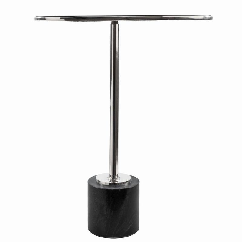 HomeRoots 22" Smoky Black and Silver Aluminum Glass and Marble Pedestal End Table - 18.25' X '22.25' X '12
