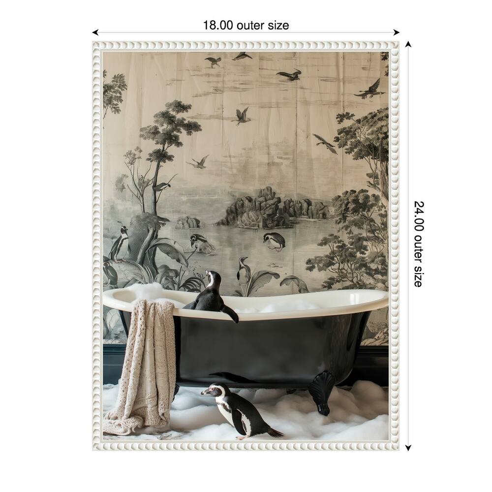 Penguins Dreamy Bath Time by Niky Rahner Framed Canvas Wall Art
