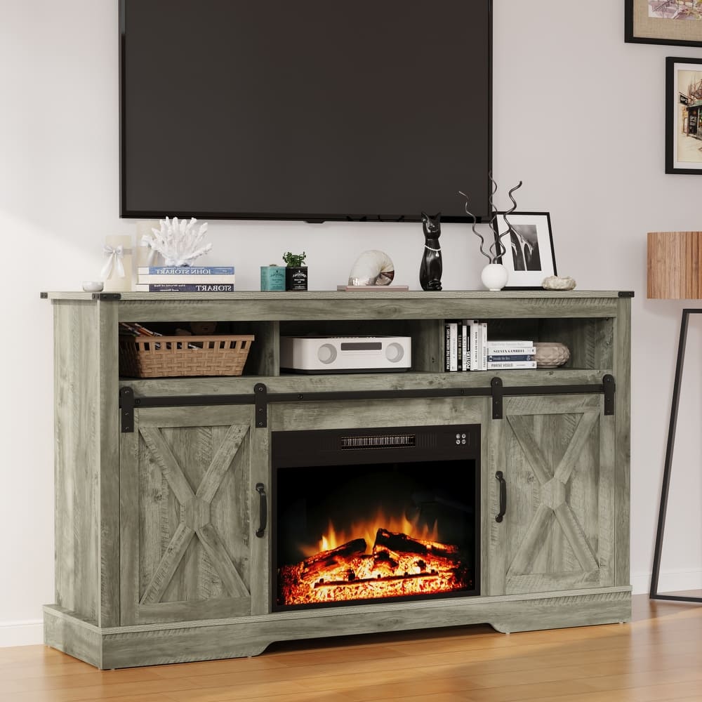 Farmhouse Media Console TV Stand with Fireplace for TVs Up To 70"