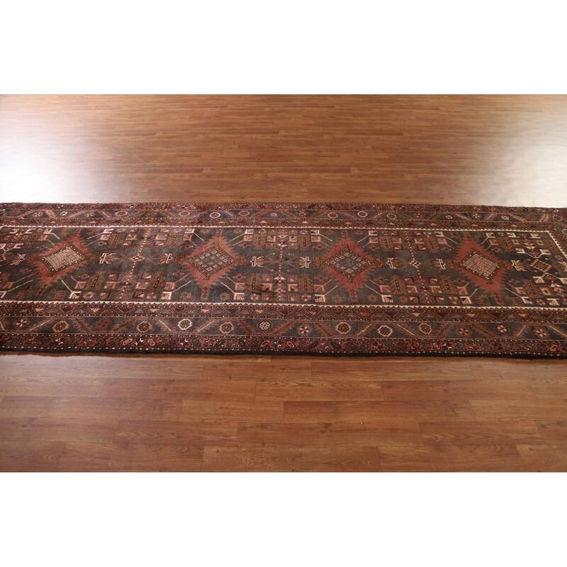 Heriz Persian Vintage Runner Rug Hand-knotted Wool Carpet - 3'8"x 11'4"