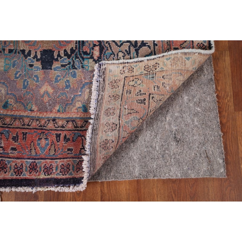 Distressed Mahal Persian Vintage Runner Rug Hand-Knotted Wool Carpet - 3'7" x 8'10"