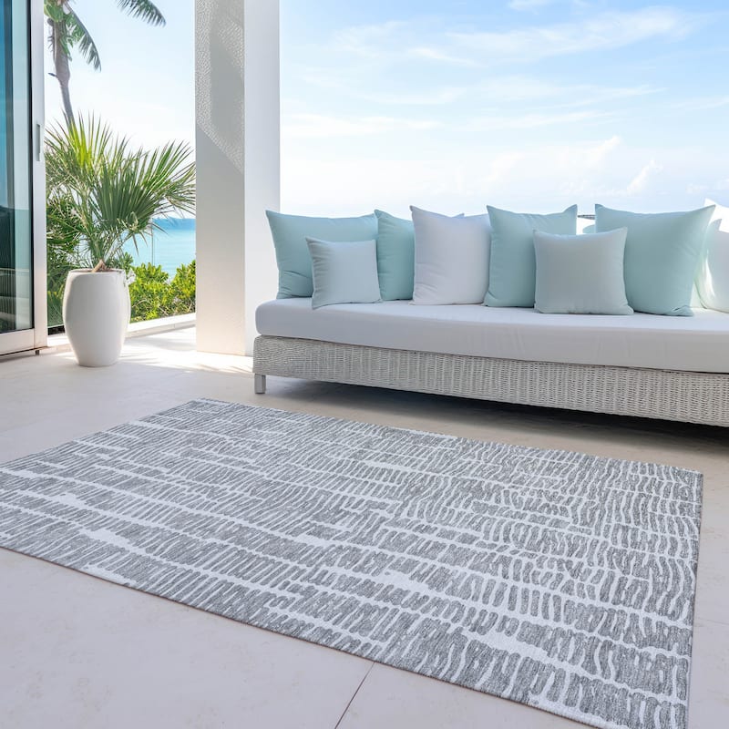Machine Washable Indoor/ Outdoor Chantille Modern Abstract Rug - Gray - 5' x 7'6"