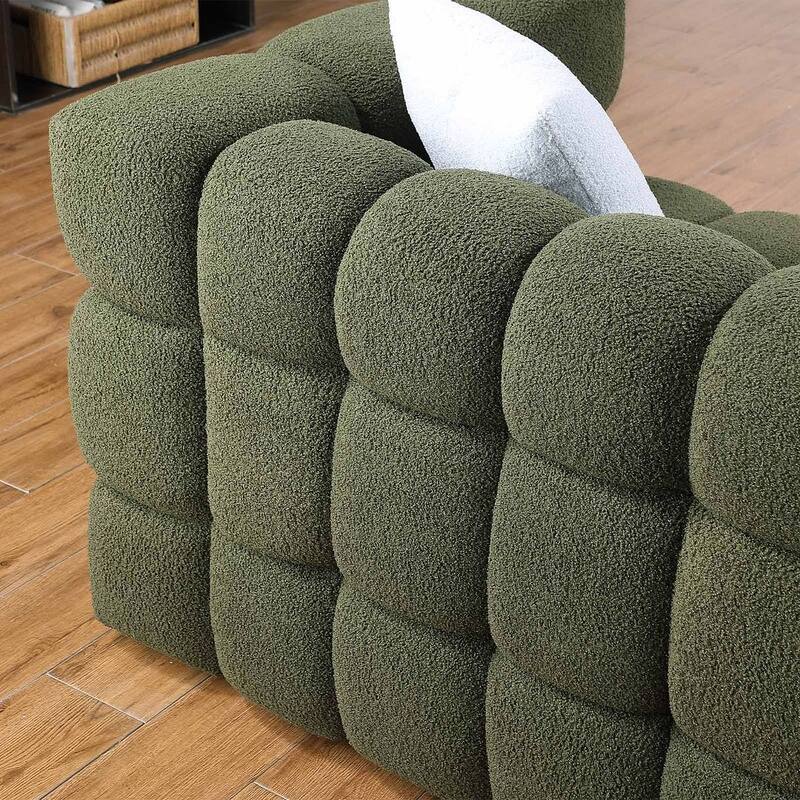 Modern Marshmallow Boucle Sofa with Solid Wood Frame and 2 Pillows