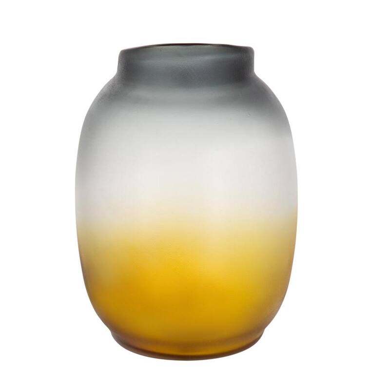 10" Charcoal And Orange Ombre Round Glass Table Vase - 7.10