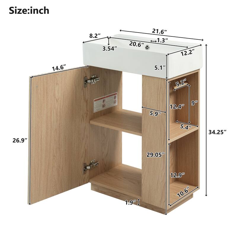 21.6" bathroom vanity with ceramic sink