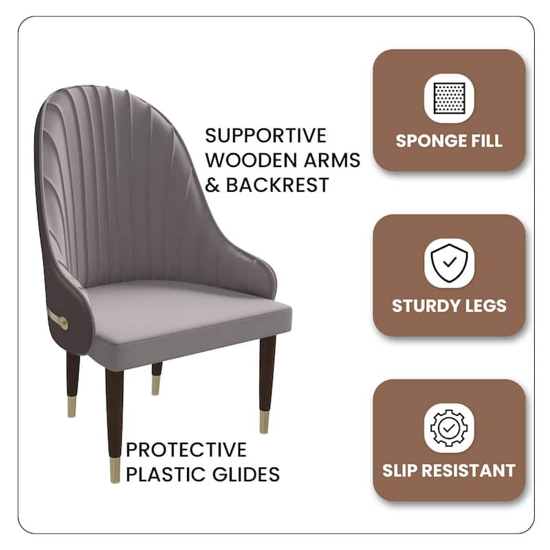 Elara Dining Chair Upholstered in Leather with Ripple Back Design Set of 2