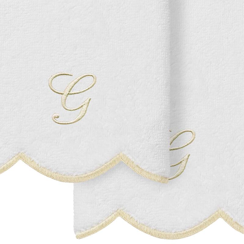 Authentic Hotel and Spa 100% Turkish Cotton Beige ADORNIA Scallop Personalized 2 Piece Fingertip Towel Set - 2 Fingertip Towels