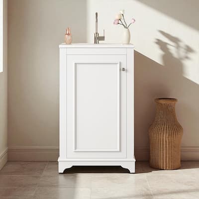 20 Inch Bathroom Vanity with Ceramic Sink, Freestanding Single Vanity Cabinet with Soft-Close Door and Adjustable Shelf