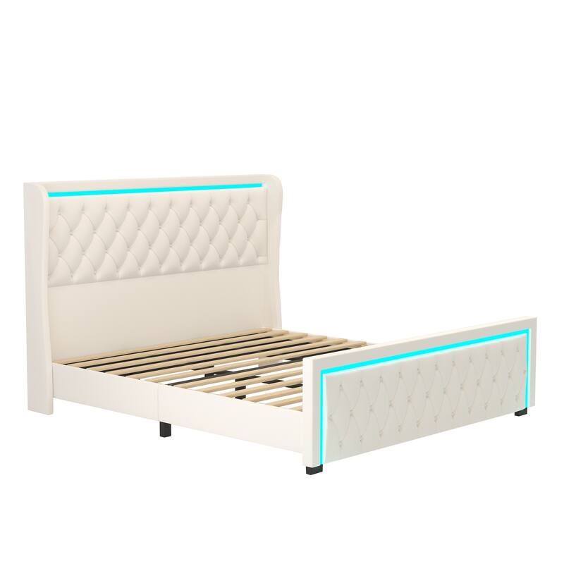 King Platform Bed Frame With High headboard and Deep Tufted Buttons