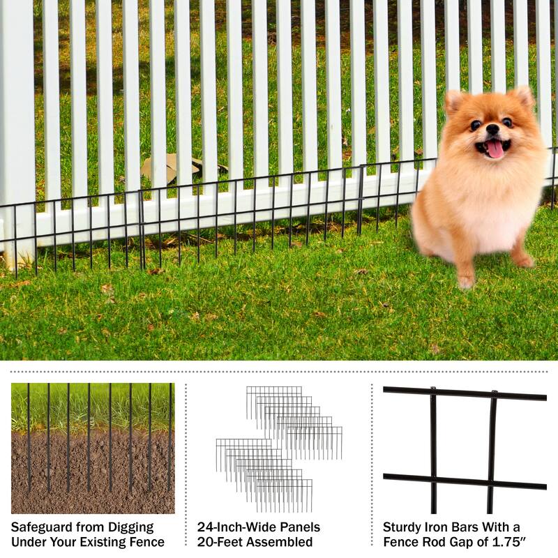 24x15-Inch Animal Barrier Fence - 10-Pack No-Dig Garden Fence by Pure Garden (Black) - Pack of 10