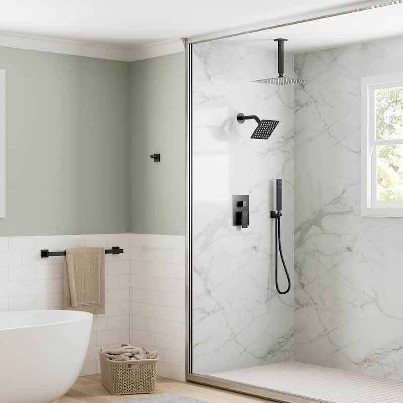 GRANDJOY Dual Shower Heads 10 Inch Ceiling Mounted Rainfall Shower System with Rough-in Valve