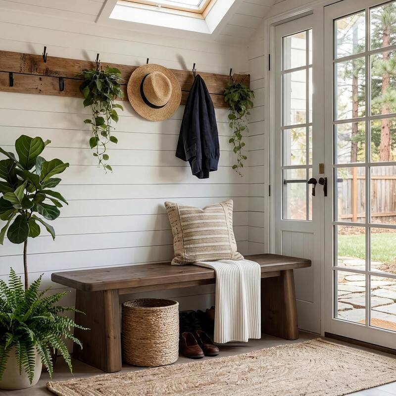 55.1" Solid Wood Entryway Bench, Rustic Bench Indoor for End of Bed, Dining Table, Mudroom, Hallway