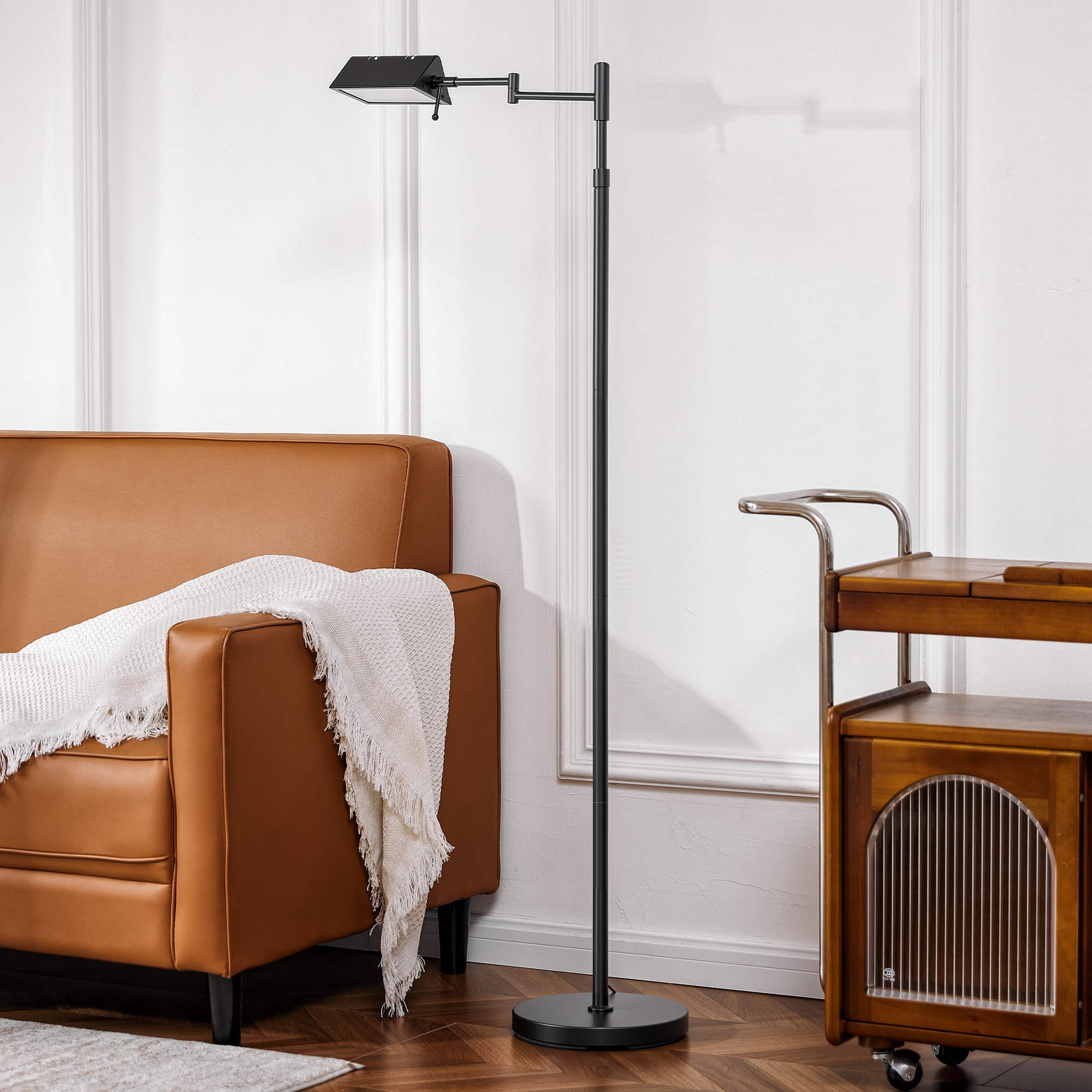 Traditional LED Floor Lamp with 350ﾂｰ Adjustable Swing Arm Lamp 窶