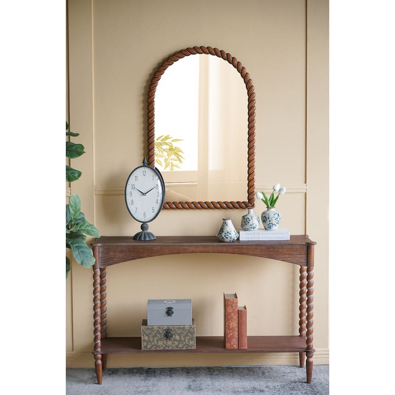 24x35.8" Arched Wall Mirror with Pine Wood Frame - Brown