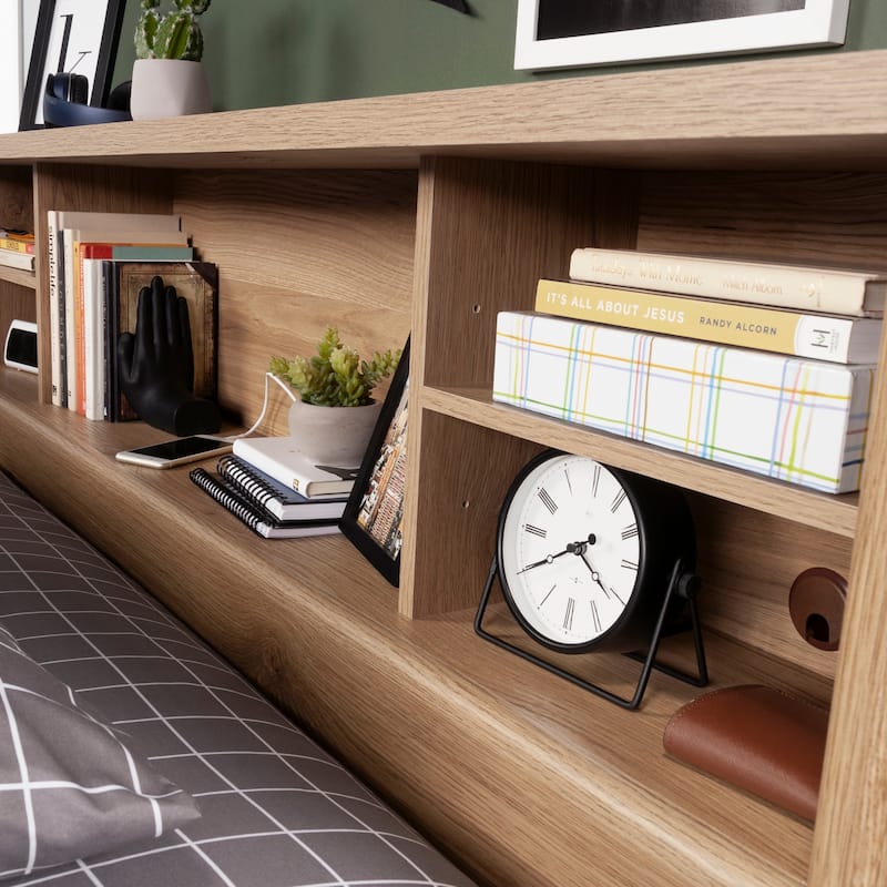 Engineered Wood Vintage Full/Queen Bookcase Headboard with Spacious Storage Cubby