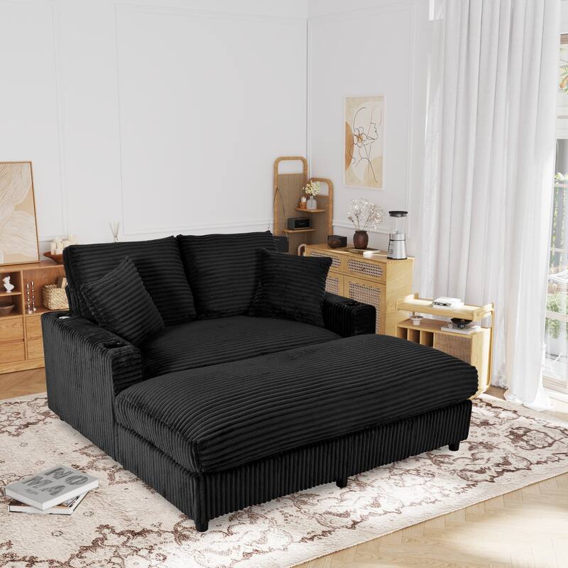 GDFStudio - Polyester 50.9" Loveseat Chaise with Cup Holders