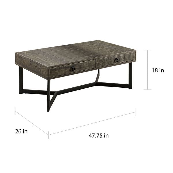 Mini Industrial Oak 48inch Solid Wood 2Drawer Coffee Table by
