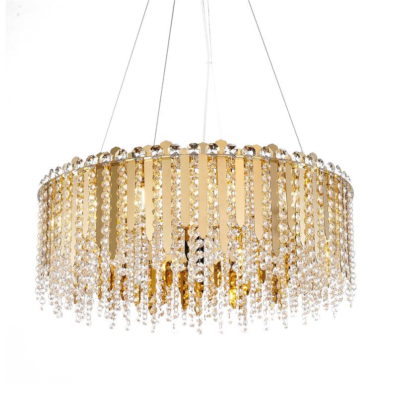 12 Light Gold Chandelier With Crystal Accents