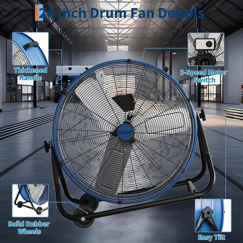 3 Speed Industrial Heavy Duty Floor Fan, for Industrial Commercial Space Garage