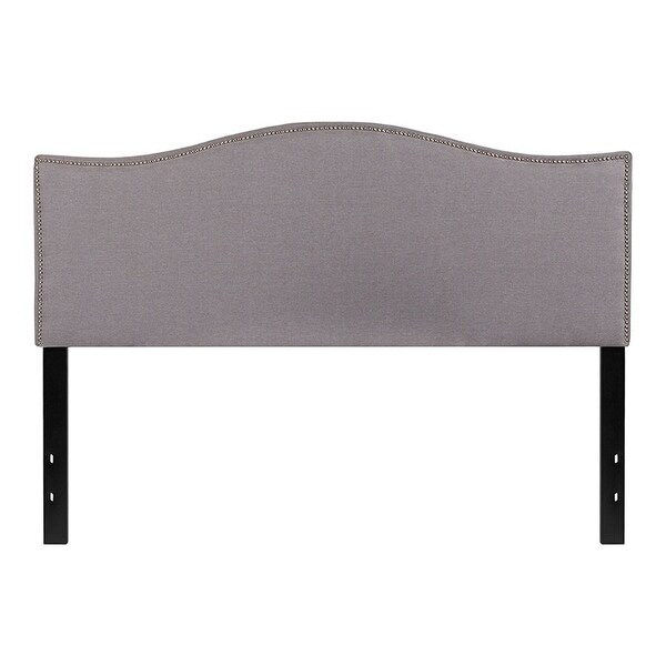 Offex Upholstered Queen Size Headboard with Accent Nail Trim in Light Gray Fabric