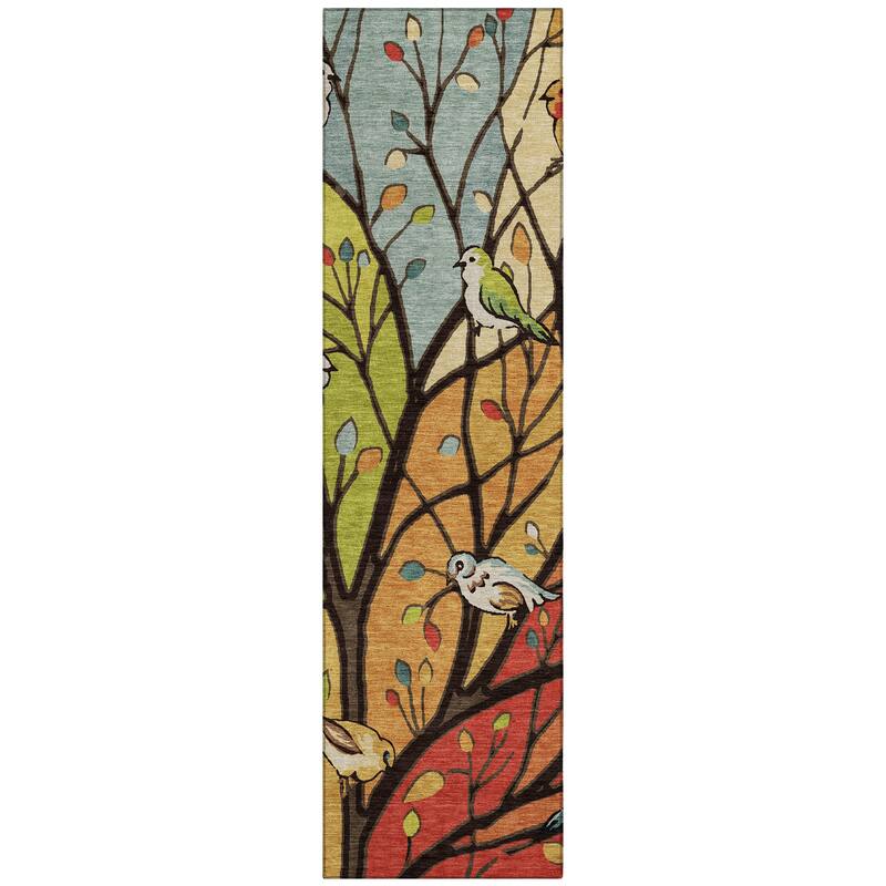 Machine Washable Indoor/ Outdoor Bird Mosaic Chantille Rug