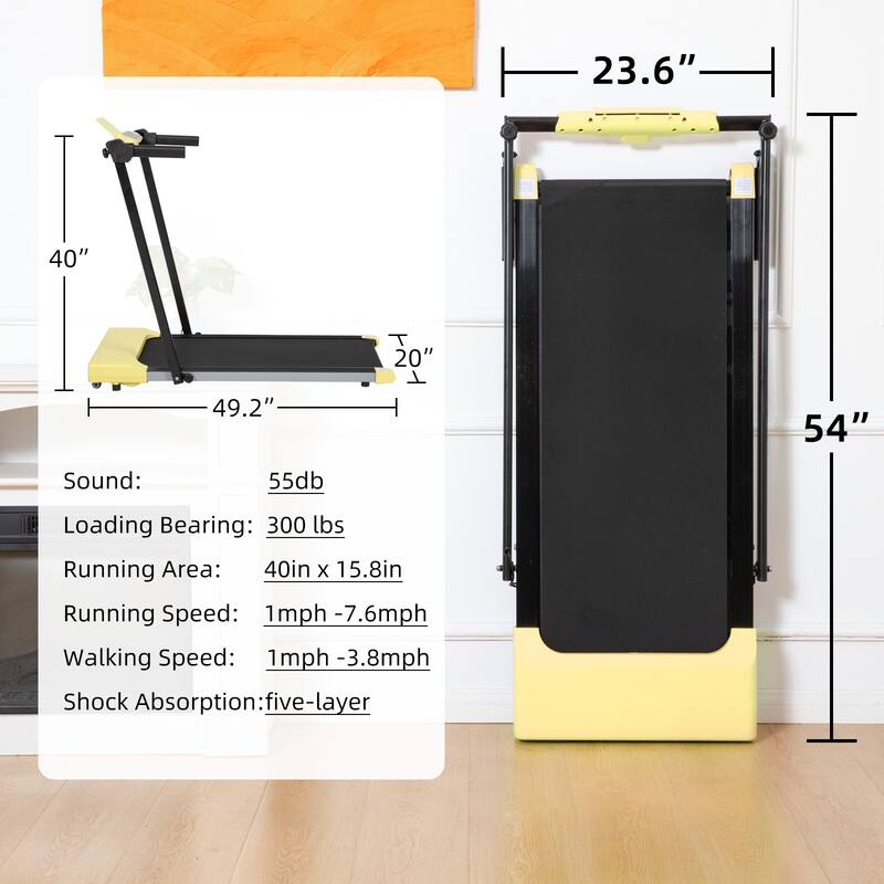 Foldable Walking Treadmill Under Desk Walking Pad Treadmill Compact Fitness Running Machine with LED Displays and Wheels