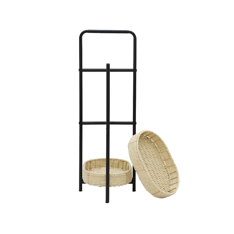 3-Tier Woven Tray Table - Oval Paper Rope Tray Table for Living Room