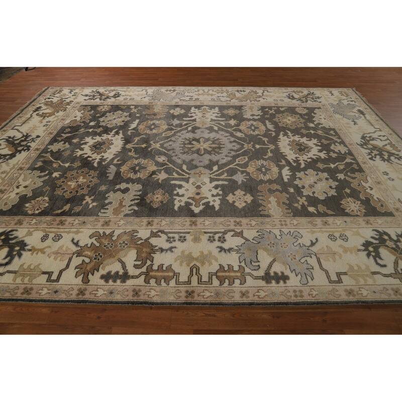 Gray Oushak Oriental Area Rug Hand-Knotted Wool Carpet - 9'0"x 11'11"