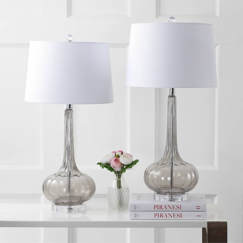 Diamante 28.5" Glass Teardrop LED Table Lamp, Pink (Set of 2) by JONATHAN Y