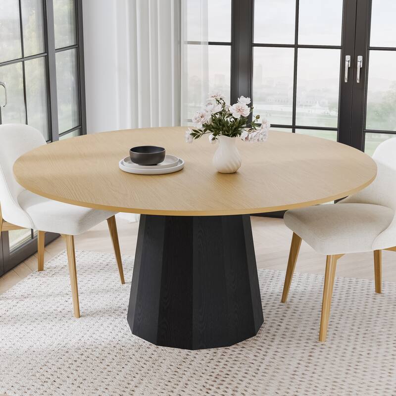 Solid Wood Round Dining Table Kitchen Table with Tabletop and Tapered Base for Living/Dining Room Coffee Office