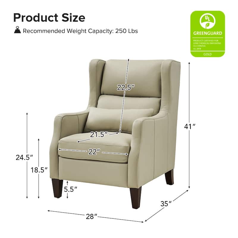 Erich Genuine Leather Wingback Armchair with Pillow by HULALA HOME
