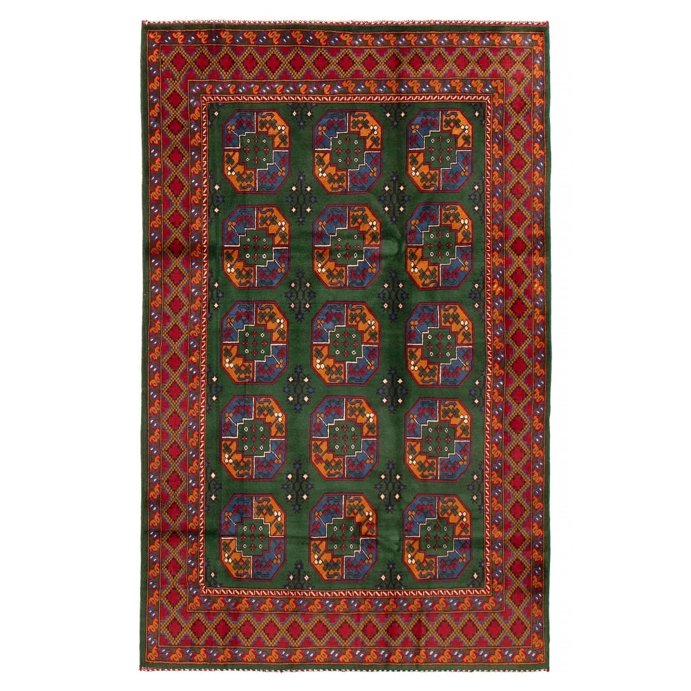 ECARPETGALLERY Hand-knotted Uzbek Kargahi Green Wool Rug - 6'4 x 9'11