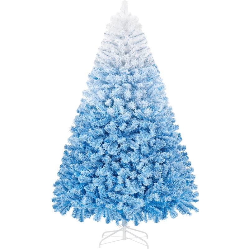 Yaheetech Premium 6ft/7.5ft Snow Flocked Artificial Decorative Christmas Tree, Lake Blue Gradient