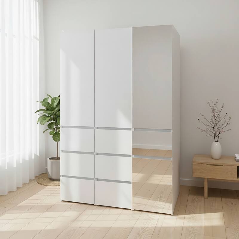 Elise Modular Wood Closet System with Mirror in White - 47.1"D x 17.72"W x 70.9"H