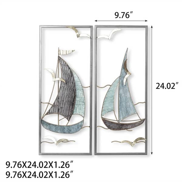 dimension image slide 3 of 6, Adeco 3D Metal Ship Wall Decoration Sailboat Wall Sculpture