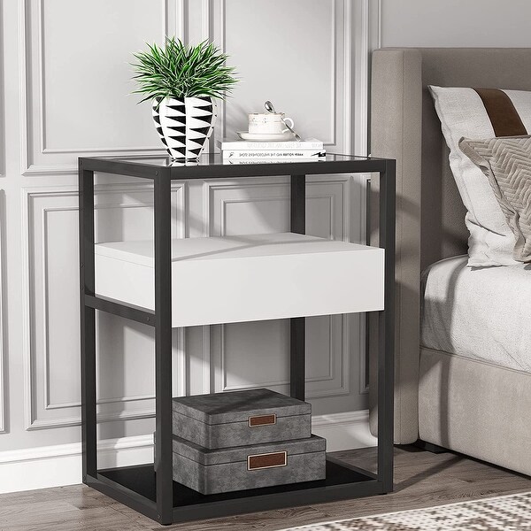 black metal and glass nightstand