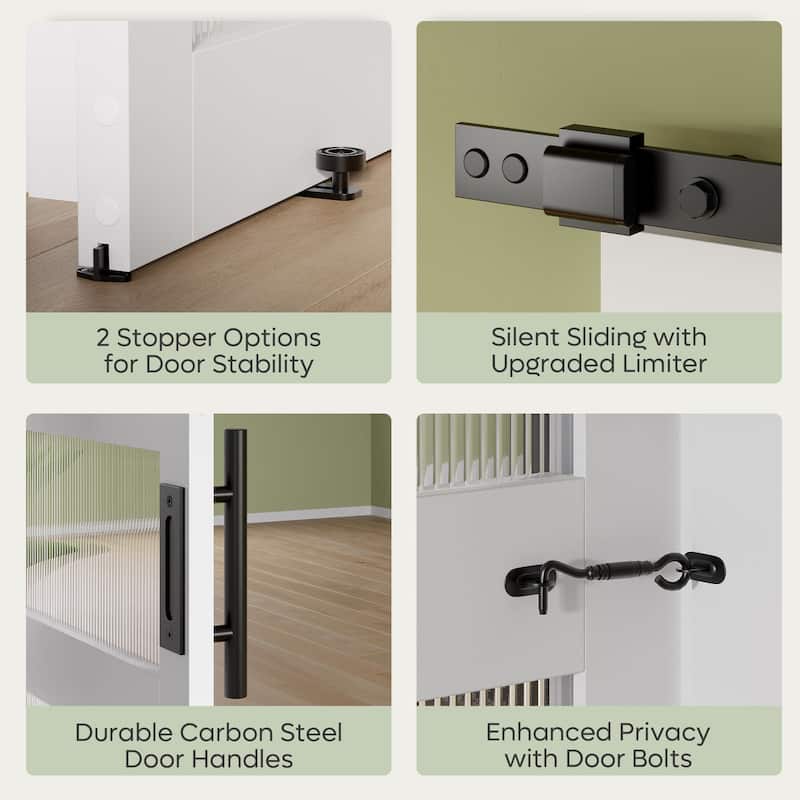 36 in × 84 in Sliding Frosted Glass Barn Door Interior Door with Installation Hardware Kit - N/A