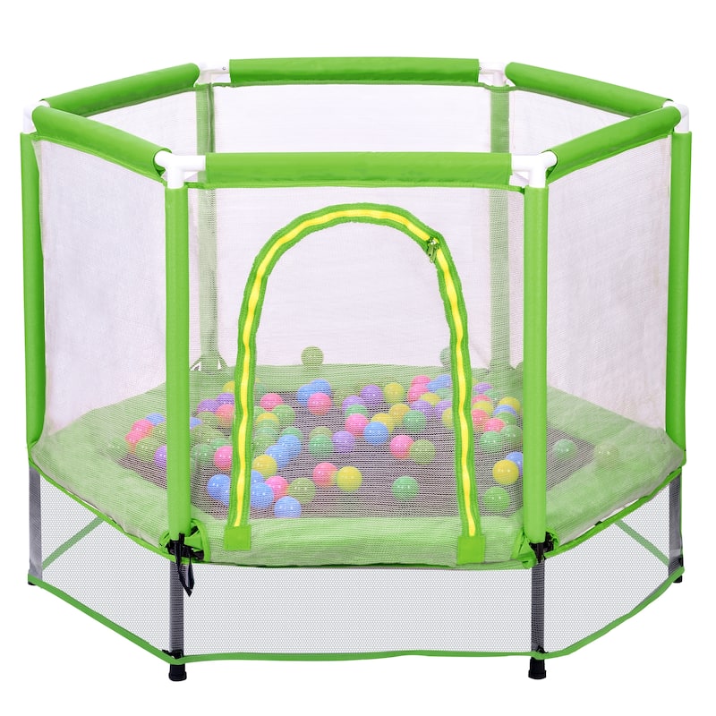 55" Toddlers Trampoline with Safety Enclosure Net and Balls, Indoor Outdoor Mini Trampoline for Kids